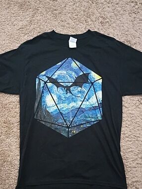 Black Graphic Tee with Starry Night Dragon Design